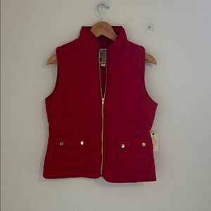 St. John's Bay Red Quilted Vest with Yellow Buttons